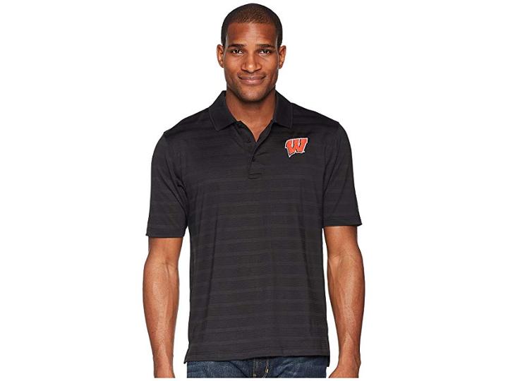 Champion College Wisconsin Badgers Textured Solid Polo (black) Men's Short Sleeve Pullover