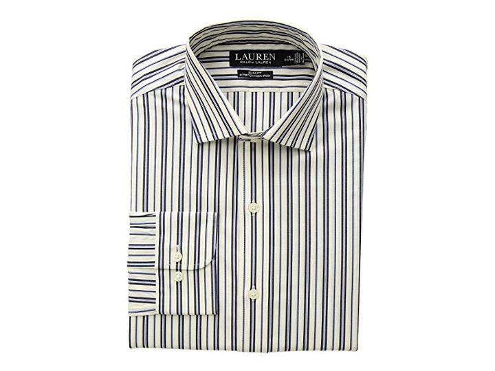 Lauren Ralph Lauren Slim Fit No-iron Multi-stripe Estate Dress Shirt (dark Navy/bone) Men's Long Sleeve Button Up