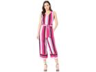 Eci Sleeveless Striped V-neck Wide-legged Jumpsuit With Self Tie (black/purple) Women's Jumpsuit & Rompers One Piece