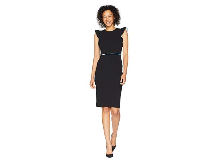 Calvin Klein Flutter Sleeve Sheath Dress Cd8c11nb (black/white Multi) Women's Dress