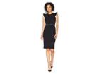 Calvin Klein Flutter Sleeve Sheath Dress Cd8c11nb (black/white Multi) Women's Dress