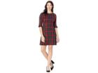 Tahari By Asl Long Sleeve Pleat Skirt Plaid Dress (charcoal/red/black) Women's Dress