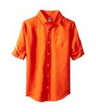 Janie And Jack Roll Sleeve Button-up Shirt (toddler/little Kids/big Kids) (orange Linen) Boy's Long Sleeve Button Up
