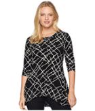Anne Klein Greenich Tartan High-low Knit Top (black/white) Women's Clothing