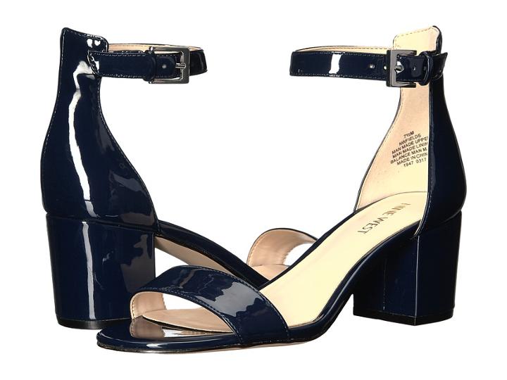 Nine West Fields Block Heel Sandal (navy Patent) Women's Shoes
