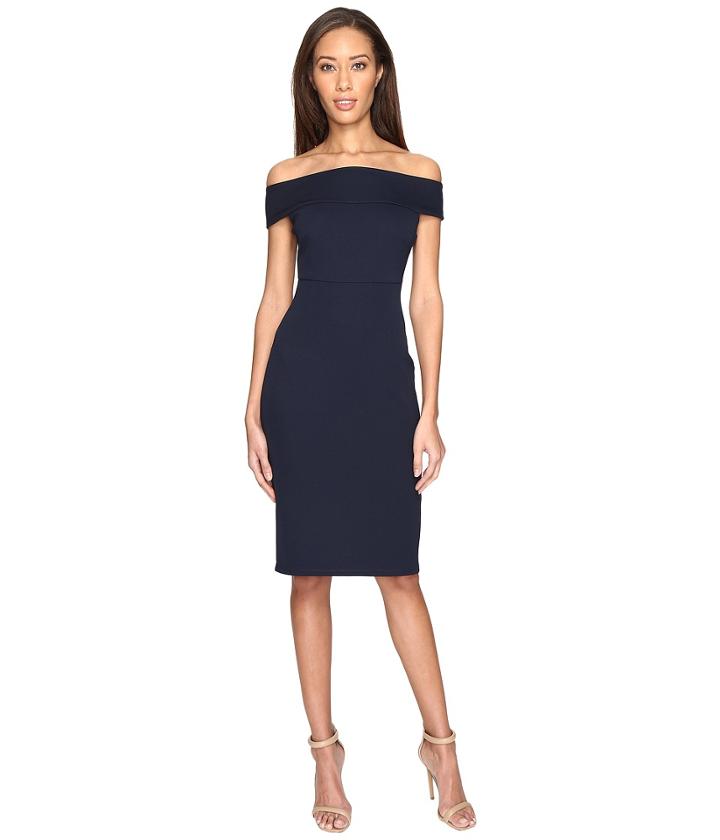 Adrianna Papell Off Shoulder Color Block Fitted Dress (blue Moon) Women's Dress