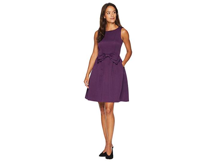 Tahari By Asl Petite Sleeveless Faille Fit And Flare With Bow On Waist (plum) Women's Dress