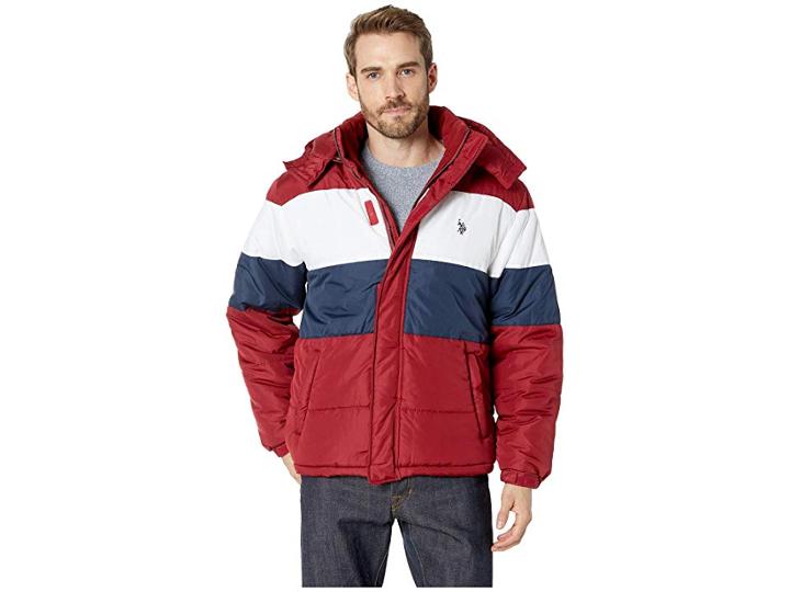 U.s. Polo Assn. Color Block Bubble (university Red) Men's Coat