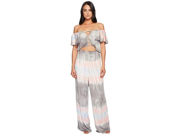 Green Dragon Miami Tie-dye Greta Lace Front Jumpsuit (coral/graphite) Women's Jumpsuit & Rompers One Piece