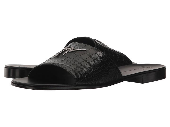 Giuseppe Zanotti Zak Stamped Croc Sandal (black) Men's Sandals