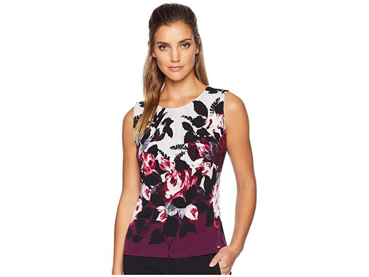 Calvin Klein Pleat Neck Cami (aubergine Multi) Women's Clothing
