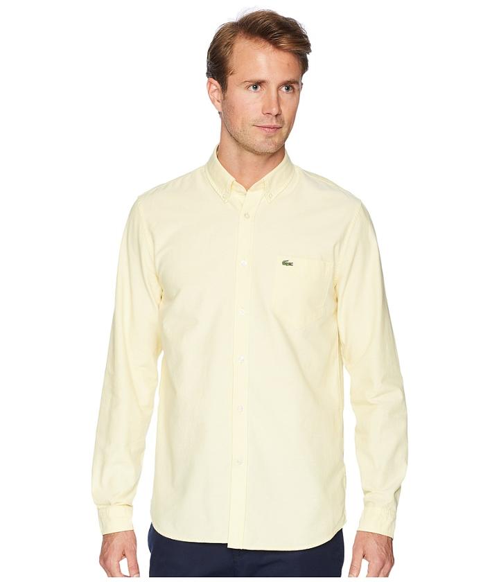 Lacoste Long Sleeve Oxford Button Down Collar Regular (yellow) Men's Long Sleeve Button Up