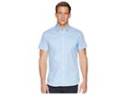 Calvin Klein Short Sleeve Set On Placket Tonal Seersucker Button Down (clear Sky) Men's Clothing