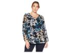 Calvin Klein Plus Plus Size Long Sleeve Printed Lace-up Blouse (cypress Multi) Women's Blouse