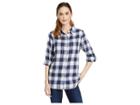 Dylan By True Grit Soft Shadow Plaid One-pocket Shirt (blue) Women's Clothing