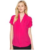 Calvin Klein Tulip Sleeve V-neck Top (hibiscus) Women's Clothing