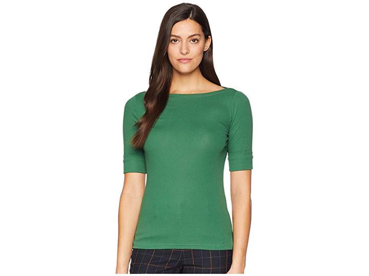 Lauren Ralph Lauren Stretch Cotton Boat Neck Tee (basil Green) Women's T Shirt
