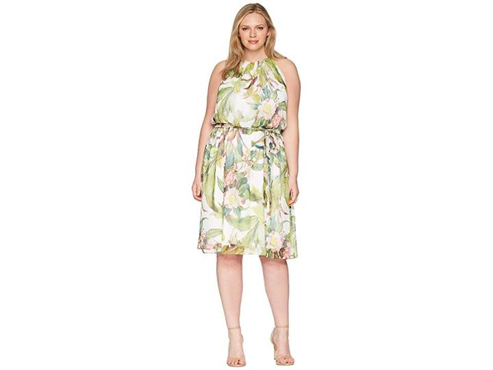 Adrianna Papell Plus Size Tahitian Tropics Fit And Flare (ivory Multi) Women's Dress