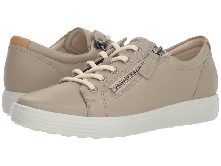 Ecco Soft 7 Side Zip (oyster Cow Leather) Women's Lace Up Casual Shoes