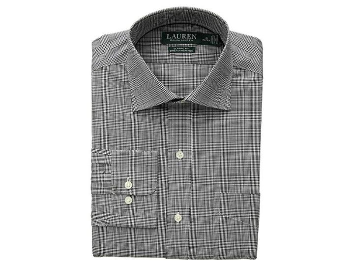 Lauren Ralph Lauren Classic Fit Non Iron Stretch Poplin Dress Shirt (jet Black/optic White) Men's Long Sleeve Button Up