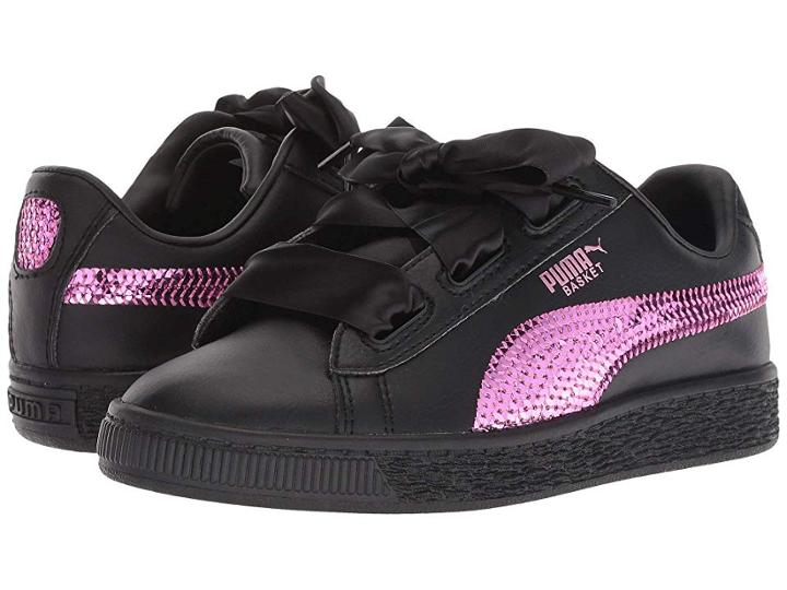 Puma Kids Basket Heart Bling Ps (little Kid) (puma Black/orchid) Girl's Shoes