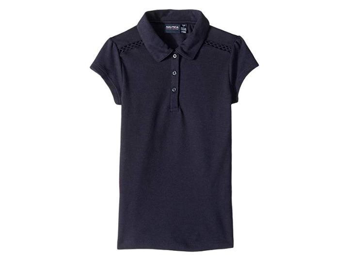 Nautica Kids Short Sleeve Lace Trim Polo (big Kids) (navy) Girl's Clothing