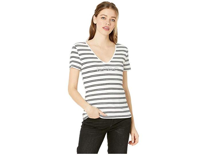 Bebe Side Snap V-neck Logo (ellie Stripe) Women's Clothing