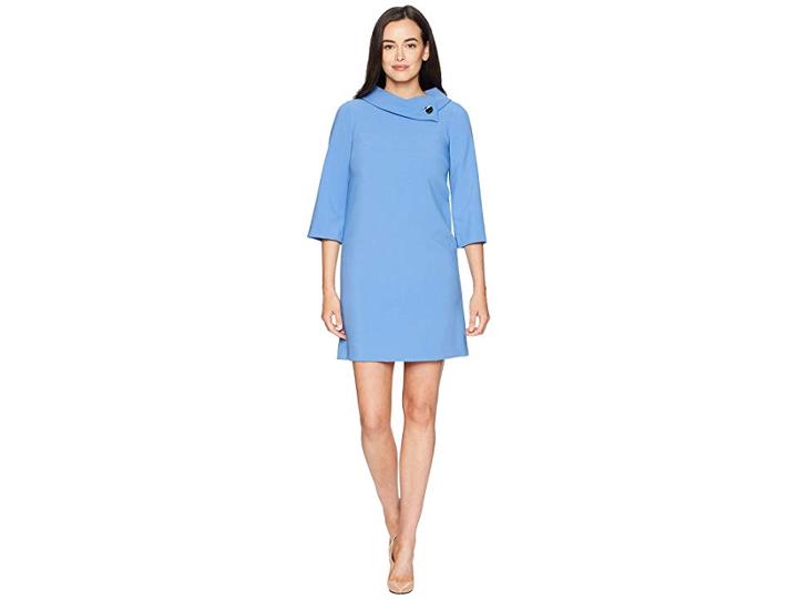 Tahari By Asl 3/4 Sleeve Sheath With Envelope Neckline And Button Detail (periwinkle) Women's Dress