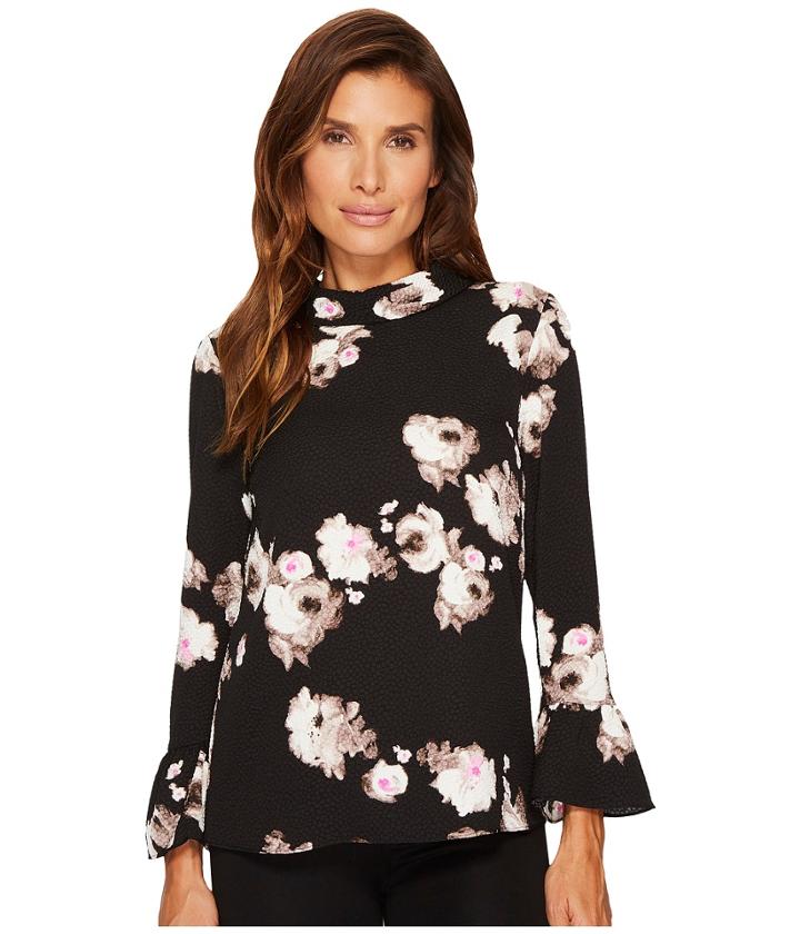 Ellen Tracy Cloque Mock Tie Back Neck Blouse (brushstroke Multi) Women's Blouse