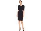 Tahari By Asl Short Sleeve Crepe Dress With Side Pleat Detail (black) Women's Dress
