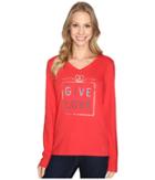 Life Is Good Give Love Gift Long Sleeve Crusher Vee (simply Red) Women's Long Sleeve Pullover