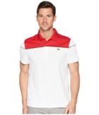 Lacoste Short Sleeve Pique Ultra Dry W/ Color Block Yoke Contrast Piping (red/white/black) Men's Short Sleeve Pullover