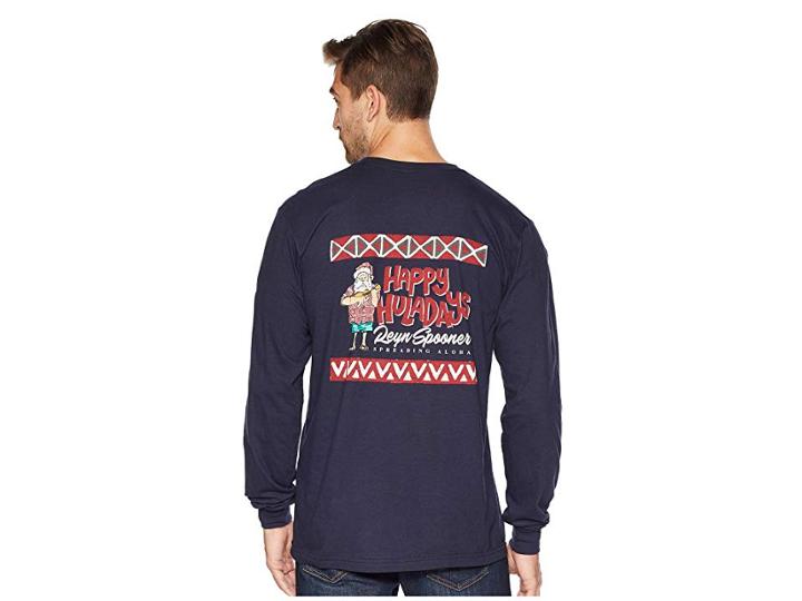 Reyn Spooner Ukulele Santa Long Sleeve T-shirt (navy) Men's T Shirt