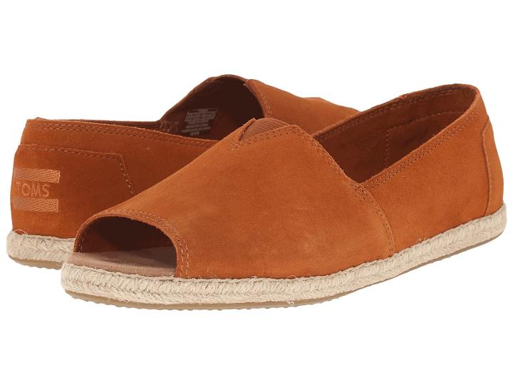 Toms Alpargata Open Toe (cognac Suede) Women's Flat Shoes