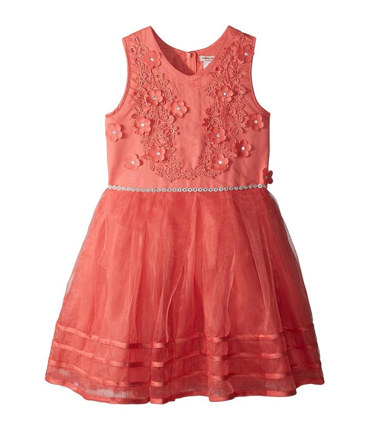 Nanette Lepore Kids Matte Satin Dress W/ Flowers (little Kids/big Kids) (coral) Girl's Dress