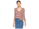 Pink Rose Long Sleeve V-neck Top W/ Center Front Gathers (mink Velvet Stripe) Women's Clothing