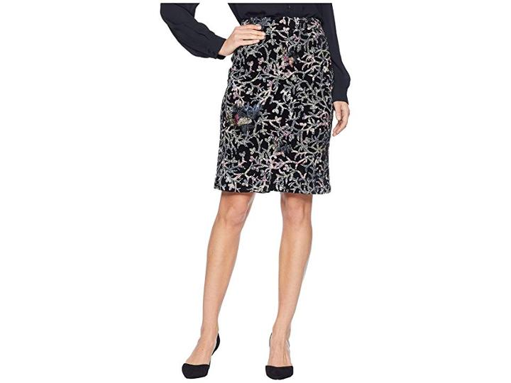 Tahari By Asl Sequin Embroidered Skirt On Velvet (black/blue/pink) Women's Skirt