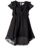 Us Angels Flutter Sleeve Ruffle Front With Hi-lo (big Kids) (black) Girl's Clothing
