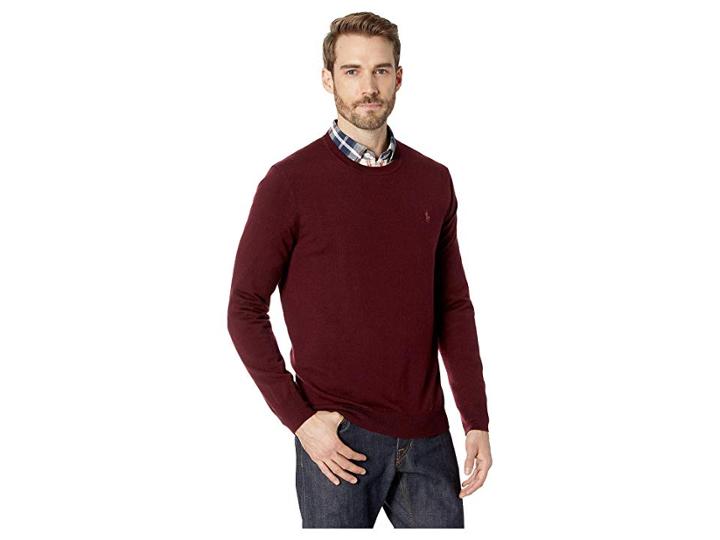 Polo Ralph Lauren Washable Merino Crew Neck Sweater (classic Wine) Men's Sweater