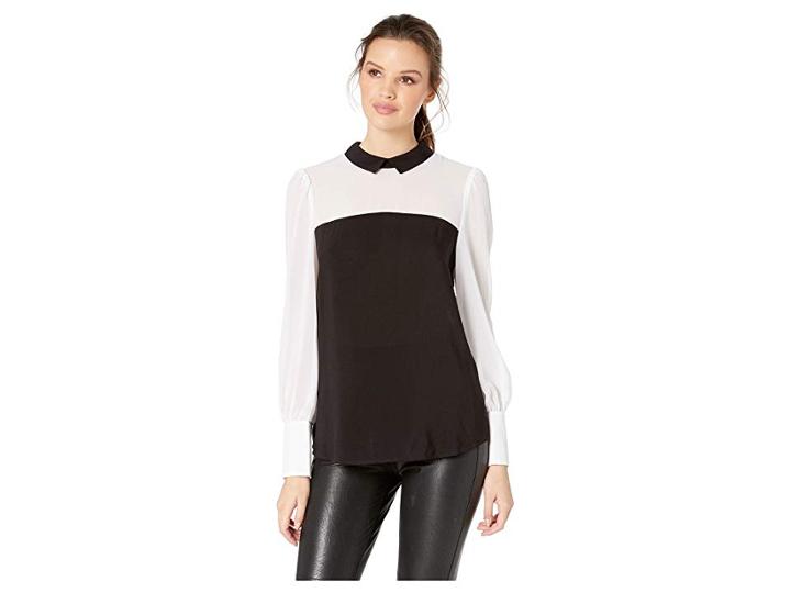 Bcbgeneration Mixed Media Collared Shirt (black) Women's Long Sleeve Button Up