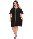 Vince Camuto Specialty Size Plus Size Short Sleeve Cold-shoulder Dress W/ Ribbon Trim (rich Black) Women's Dress