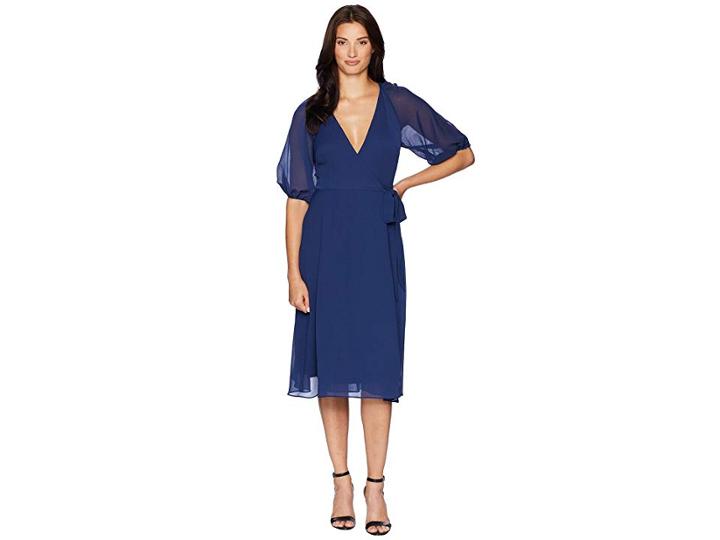 Adrianna Papell Textured Chiffon Wrap Dress (navy Sateen) Women's Dress