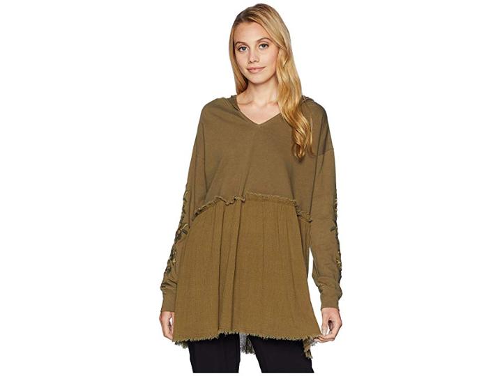 Miss Me Hoodie With Contrast Fabric (olive Green) Women's Sweatshirt