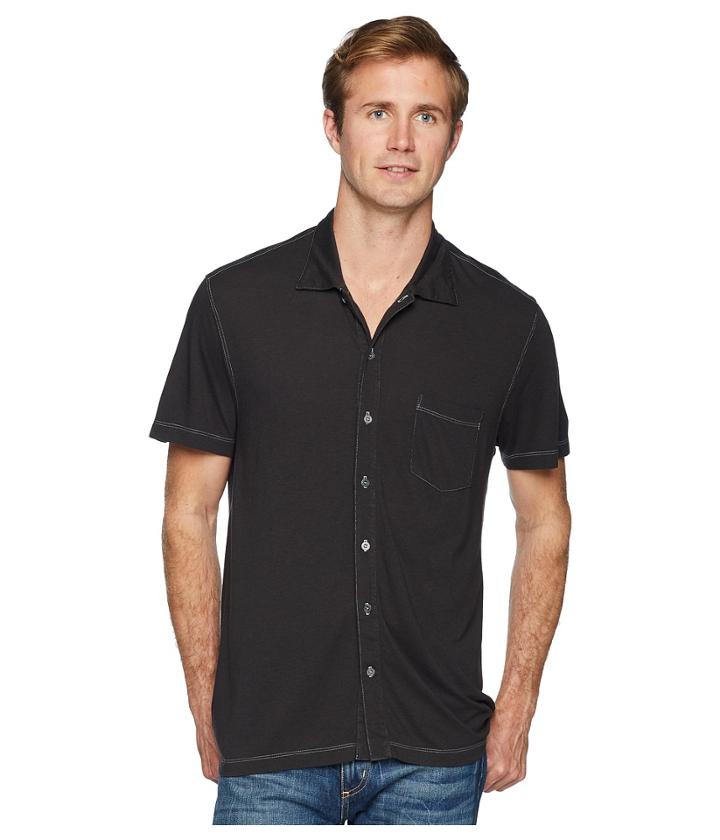 Agave Denim Fort Point Short Sleeve Full Button Polo (stretch Limo) Men's Short Sleeve Pullover