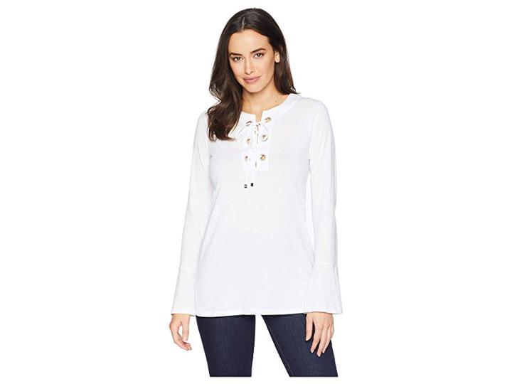 Michael Michael Kors Grommet Lace-up Bell Sleeve (white) Women's Clothing