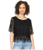 Romeo & Juliet Couture Lace And Fringe Top (black) Women's Clothing