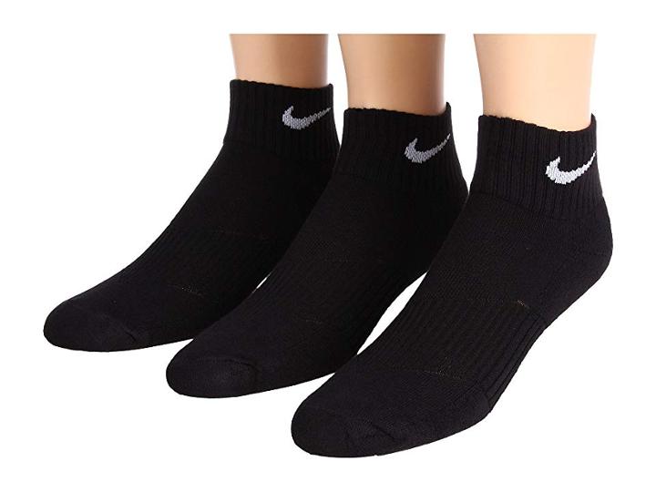 Nike Kids Cotton Cushion Quarter Length Socks W/ Moisture Management 3-pair Pack (little Kid/big Kid) (black/(white)) Kids Shoes