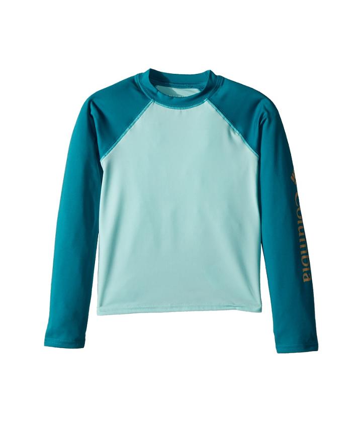 Columbia Kids Mini Breakertm Long Sleeve Rashguard (little Kids/big Kids) (candy Mint/emerald Sea/peach) Girl's Long Sleeve Pullover