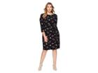 Lauren Ralph Lauren Plus Size Flutter Floral Amadora 3/4 Sleeve Day Dress (black/blush/multi) Women's Dress