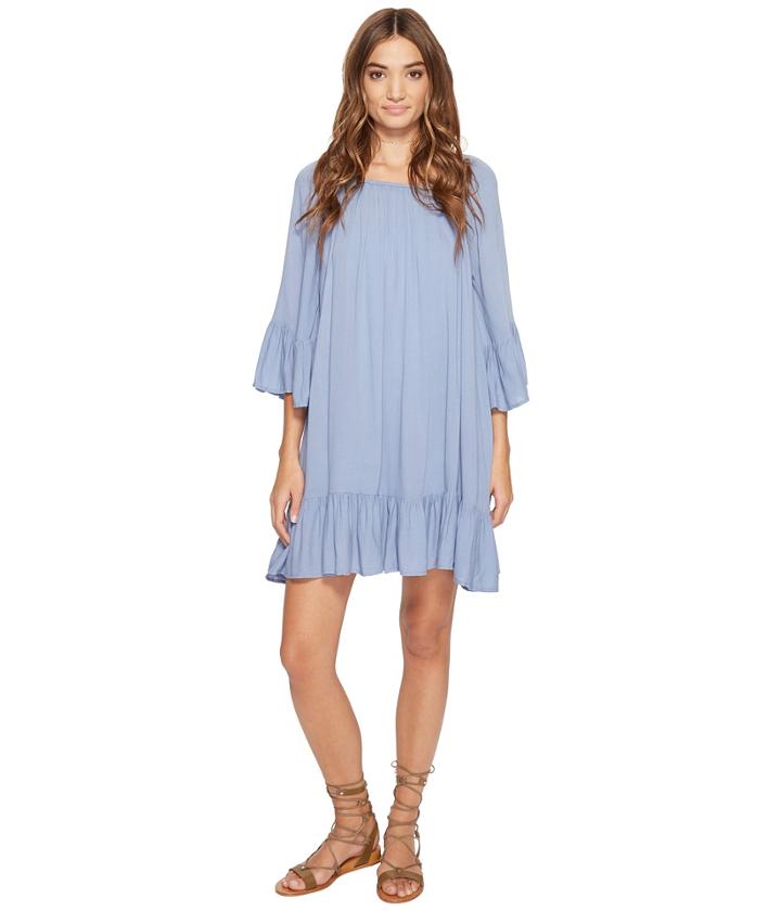 Jack By Bb Dakota Cordy Rayon Crepe Flowy Dress (stonewash Blue) Women's Dress